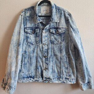 Akademiks Jeanius Jacket Mens Extra Large Blue Acid Wash Denim Trucker 90s Style